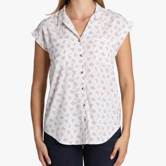 Jachs Girlfriend | Cap Sleeve Button Down Shirt Printed Blouse Size Small - Picture 1 of 8